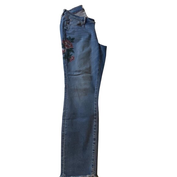 Loft Womens Floral Design Blue Denim Jeans Size 30/10 Curvy Skinny Frayed Hem - Picture 8 of 14